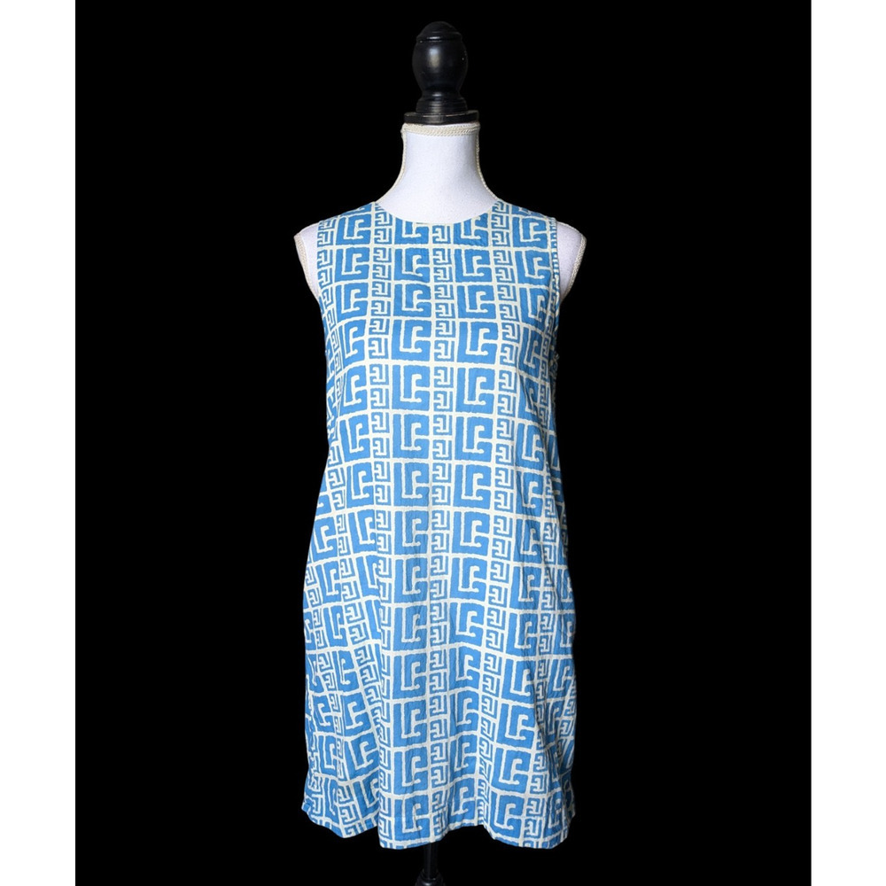 Olivia James the Label Ellie Tank Dress Size XS Greek Key Sleeveless Shift Blue